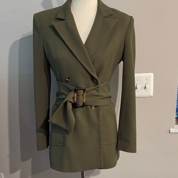 OSMAN Khaki Double-Breasted Blazer with Belt - Picture 1 of 4